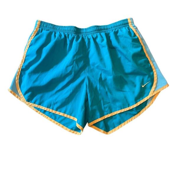 Nike Dri-FIT Tempo Running Shorts Youth XL (Fits Women’s XS-S) Teal Yellow 740E - Picture 1 of 8